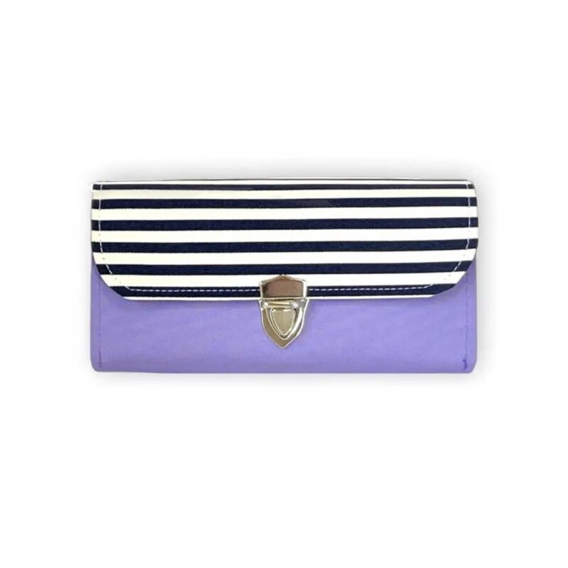 フラップ開閉型•家計やりくり財布•3費目管理用・ラベンダー×ボーダー