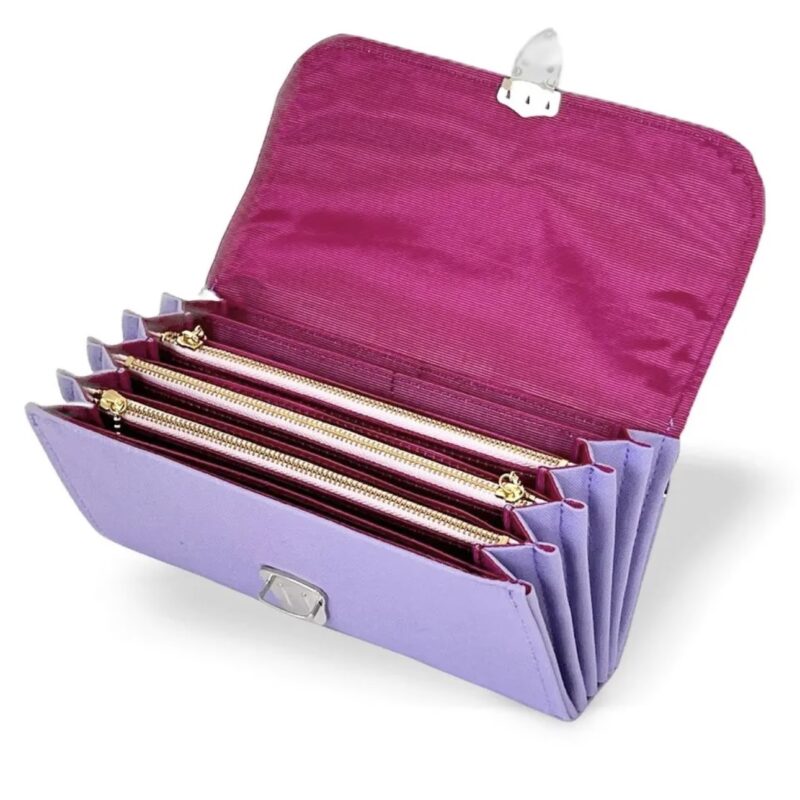 フラップ開閉型•家計やりくり財布•3費目管理用・ラベンダー×ボーダー・開いた状態