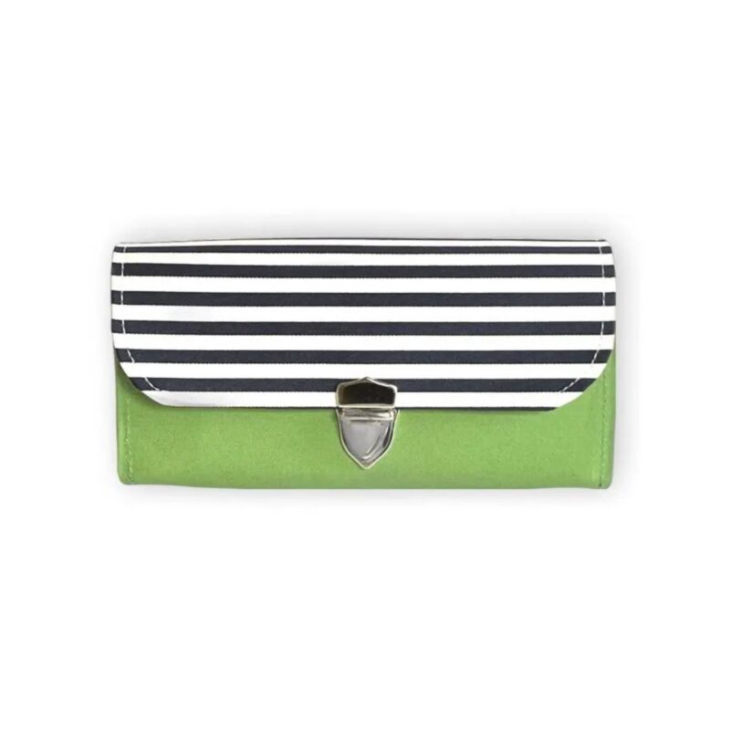 フラップ開閉型•家計やりくり財布•3費目管理用・アップルグリーン×ボーダー