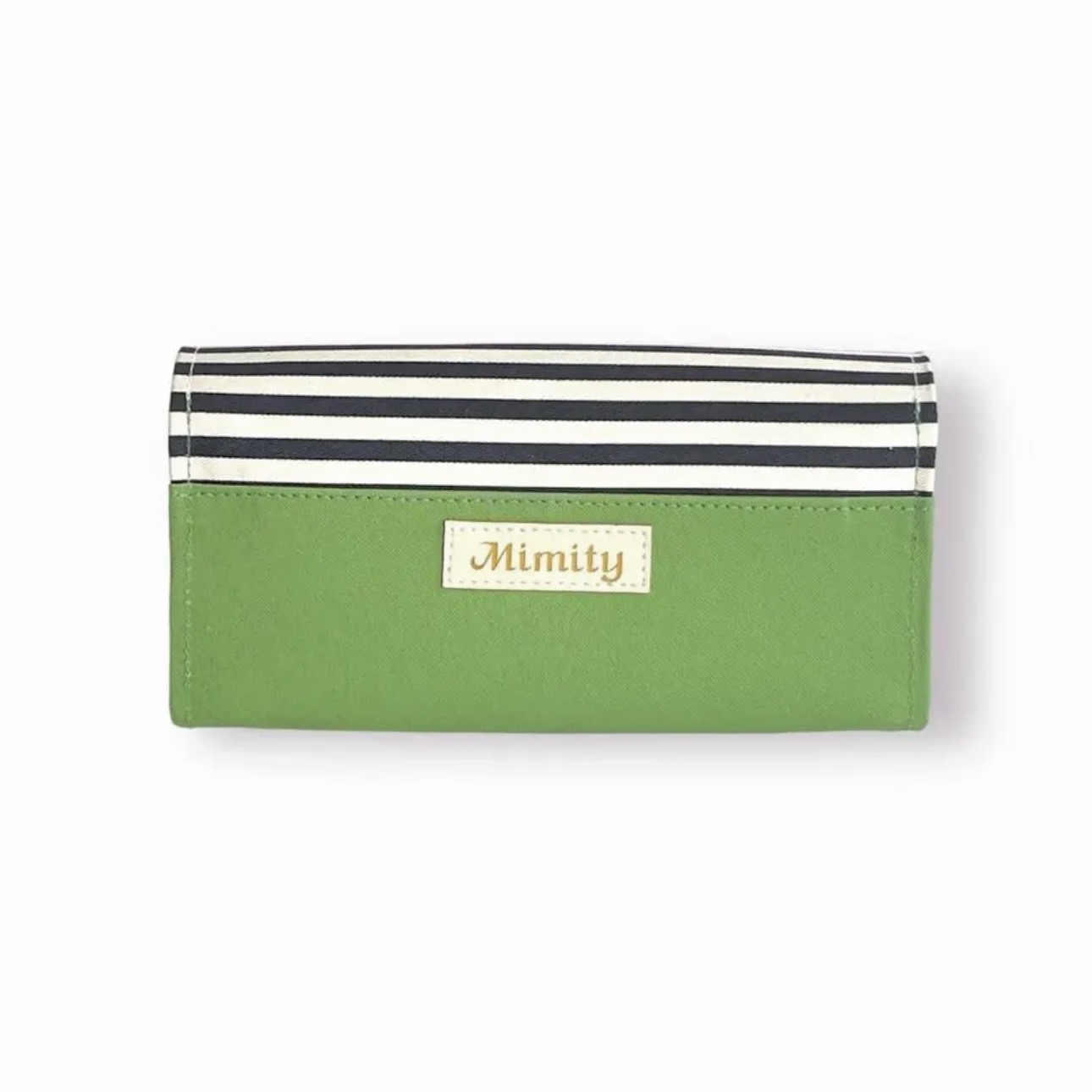 フラップ開閉型•家計やりくり財布•3費目管理用・アップルグリーン×ボーダー・背面