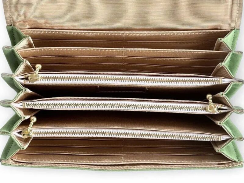 フラップ開閉型•家計やりくり財布•3費目管理用・アップルグリーン×ボーダー・内部