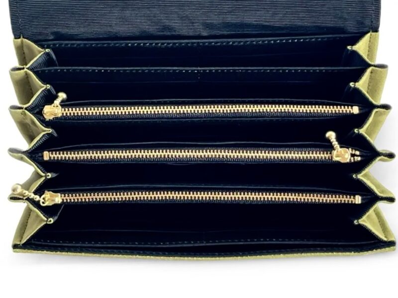 フラップ開閉型•家計やりくり財布•３費目管理用･カーキグリーン×ボーダー･内部