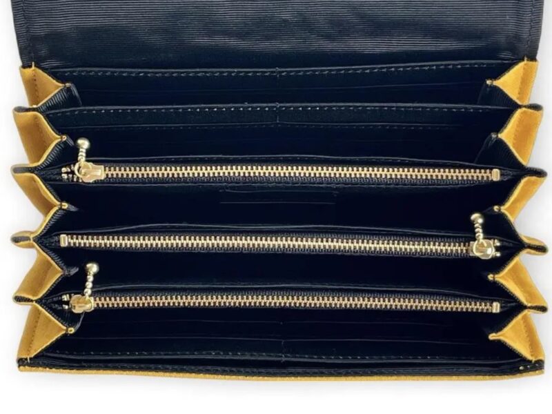 フラップ開閉型•家計やりくり財布•３費目管理用･マスタード×ボーダー･内部