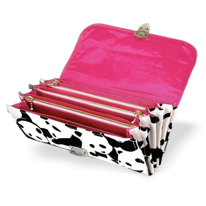 フラップ開閉型•家計やりくり財布•3費目管理用・モノグラムパンダ・開いた状態