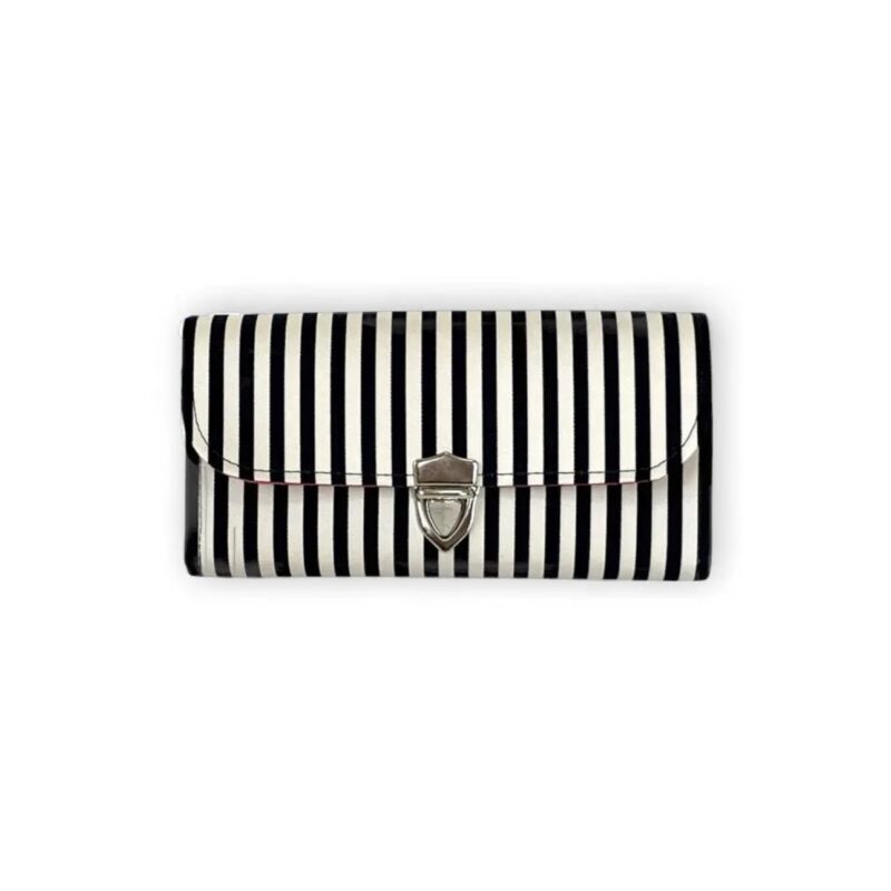 フラップ開閉型•家計やりくり財布•3費目管理用・ネイビーストライプ