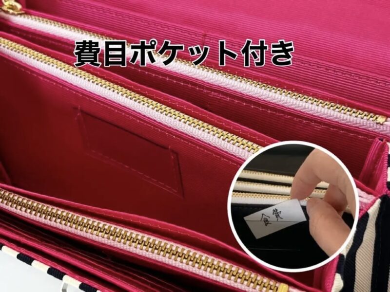 フラップ開閉型•家計やりくり財布•3費目管理用・ネイビーストライプ・費目ポケット