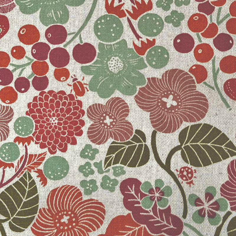 綿麻キャンバス・植物柄生成り