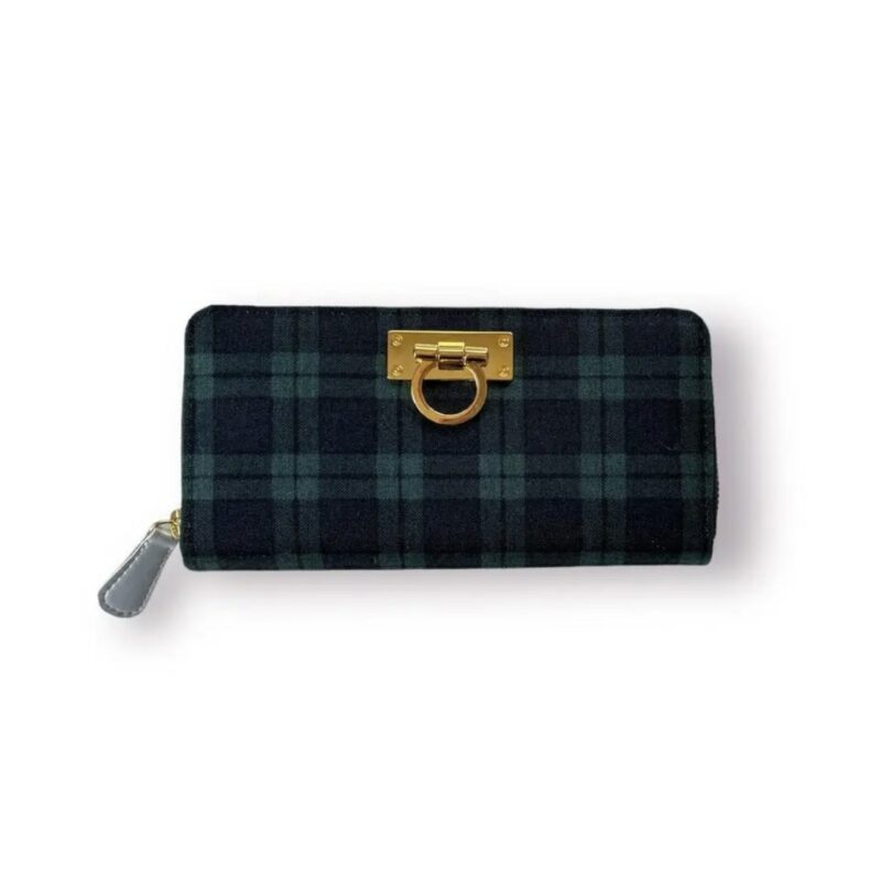 ラウンドファスナー型・家計やりくり財布・3費目管理用・ブラックウォッチ柄