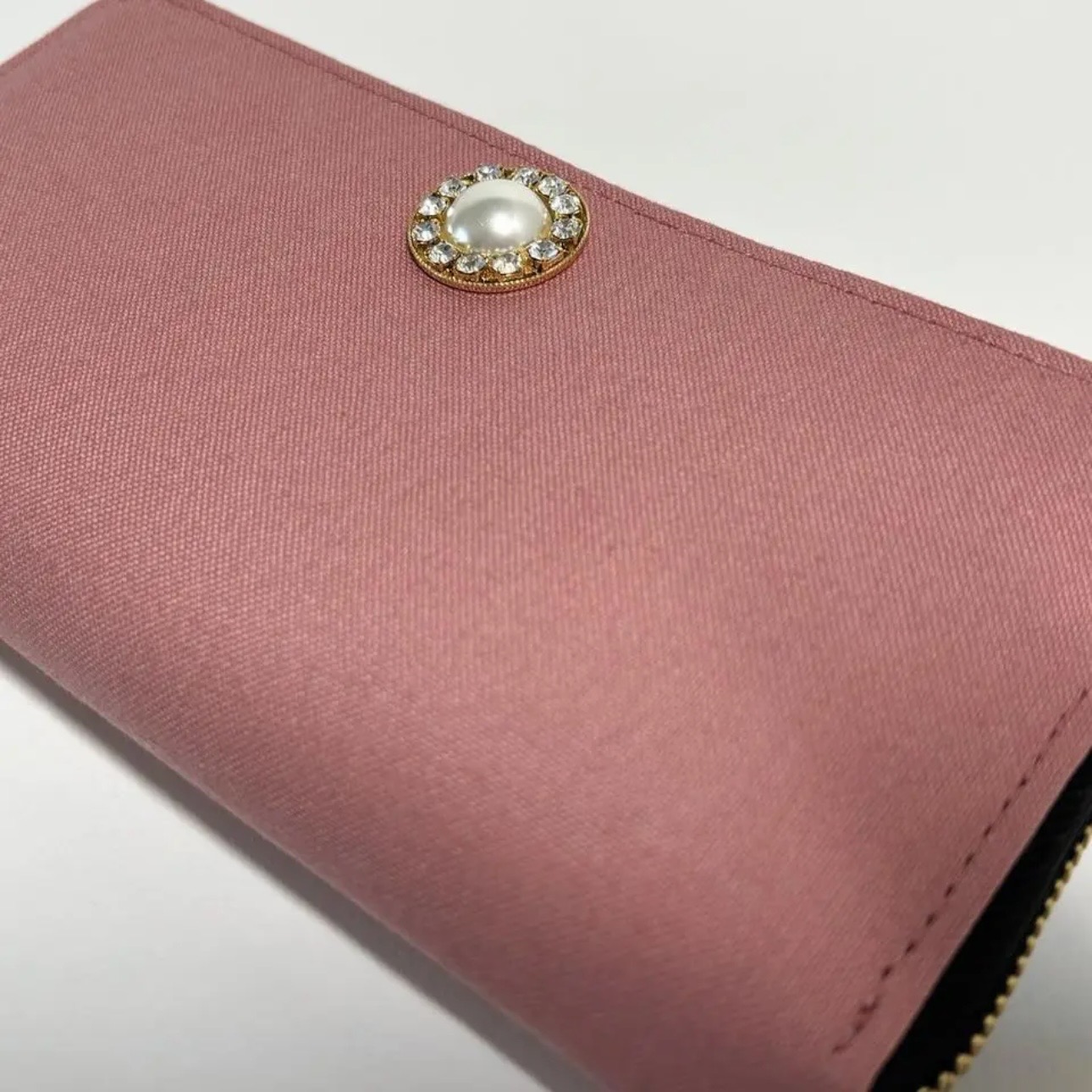 ラウンドファスナー型・家計やりくり財布・3費目管理用・スモークピンク・生地