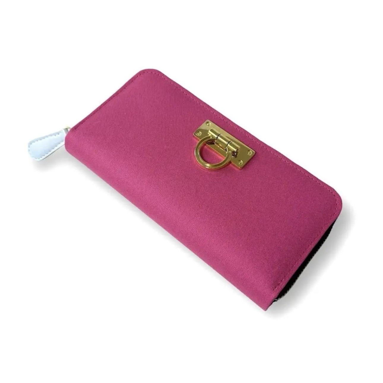 ラウンドファスナー型・家計やりくり財布・3費目管理用・チェリーピンク・斜め上から