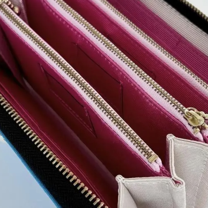 ラウンドファスナー型・家計やりくり財布・3費目管理用・ターコイズブルー・費目ポケット