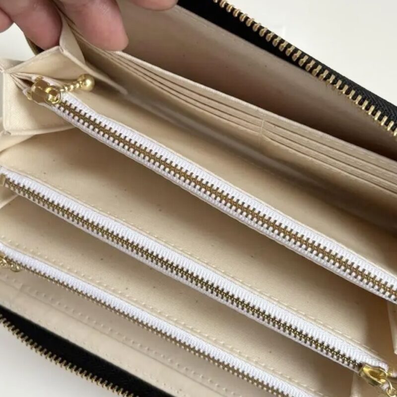 ラウンドファスナー型・家計やりくり財布・3費目管理用・マスタード・フリーポケット