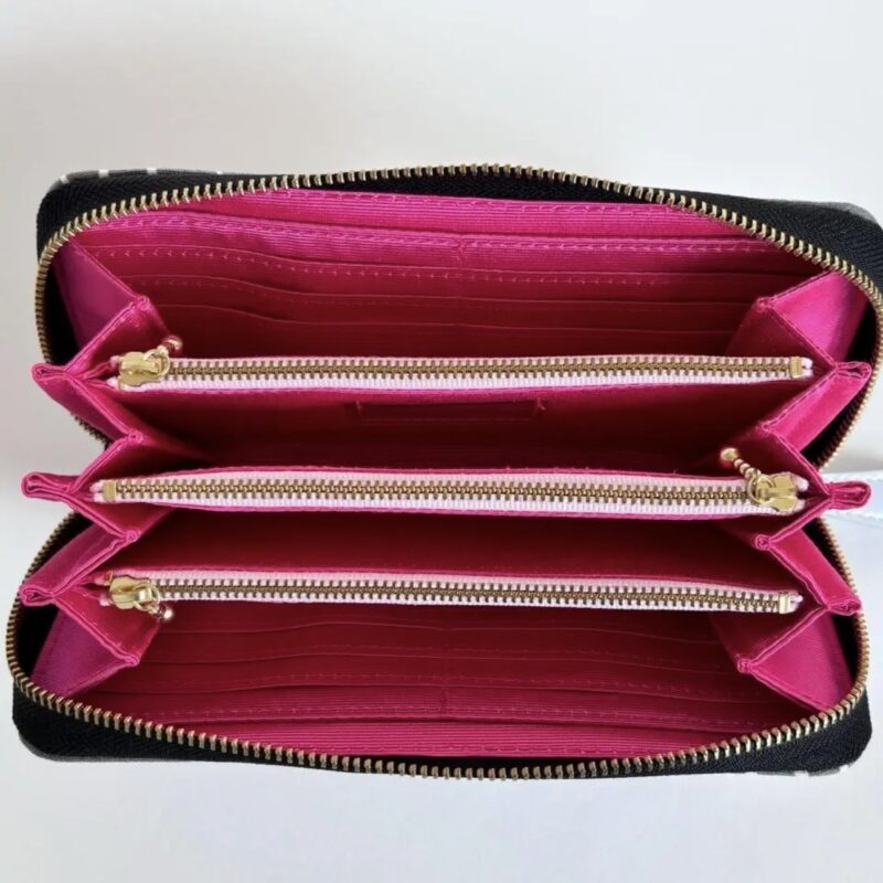 ラウンドファスナー型・家計やりくり財布・3費目管理用・アスター柄グレー×ブラック・内部