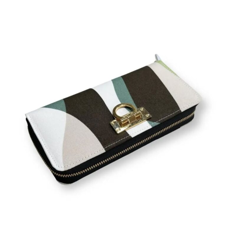 ラウンドファスナー型・家計やりくり財布・3費目管理用・シンプルウェーブ・横