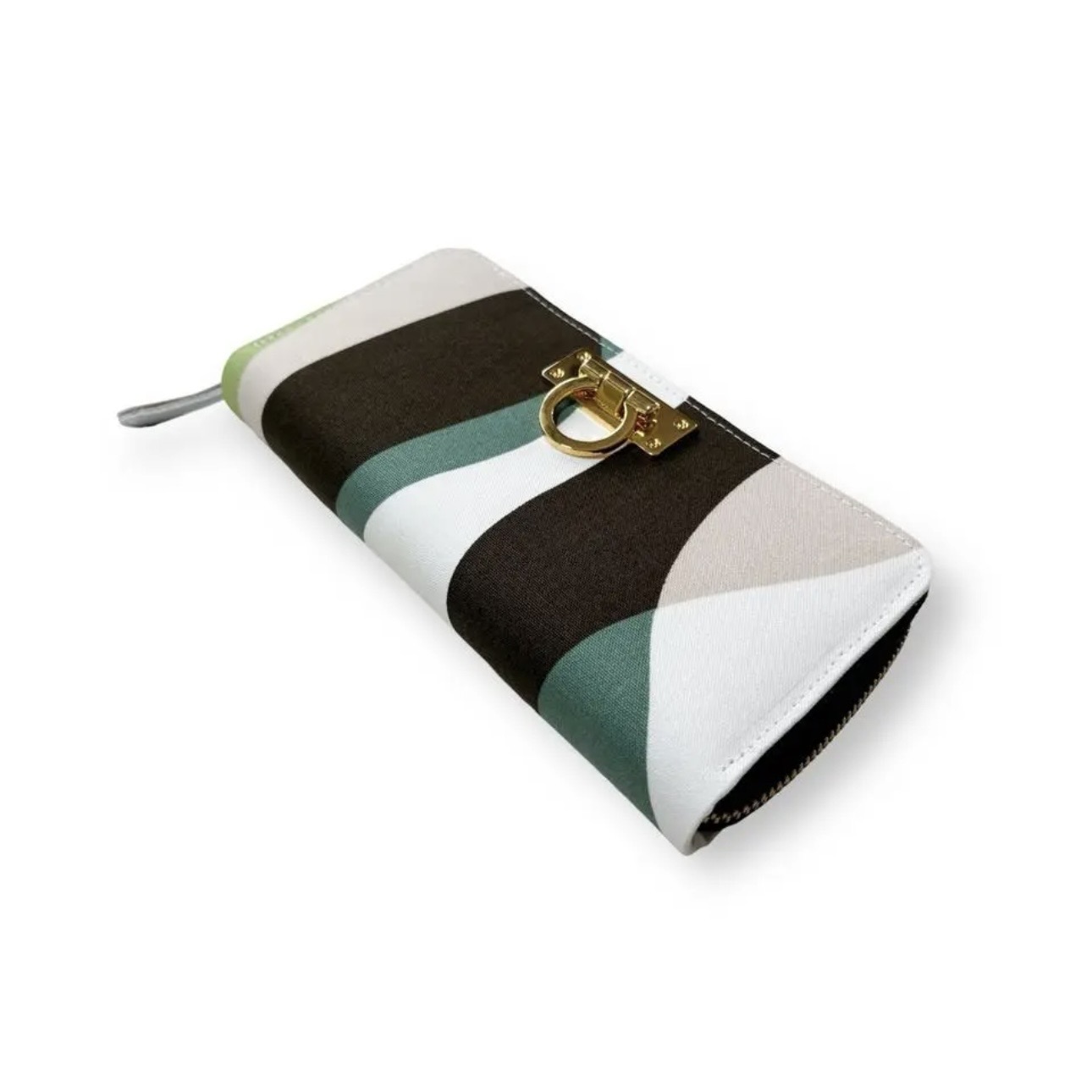 ラウンドファスナー型・家計やりくり財布・3費目管理用・シンプルウェーブ・斜め上から