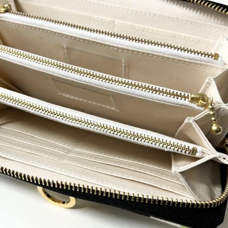 ラウンドファスナー型・家計やりくり財布・3費目管理用・シンプルウェーブ・費目ポケット