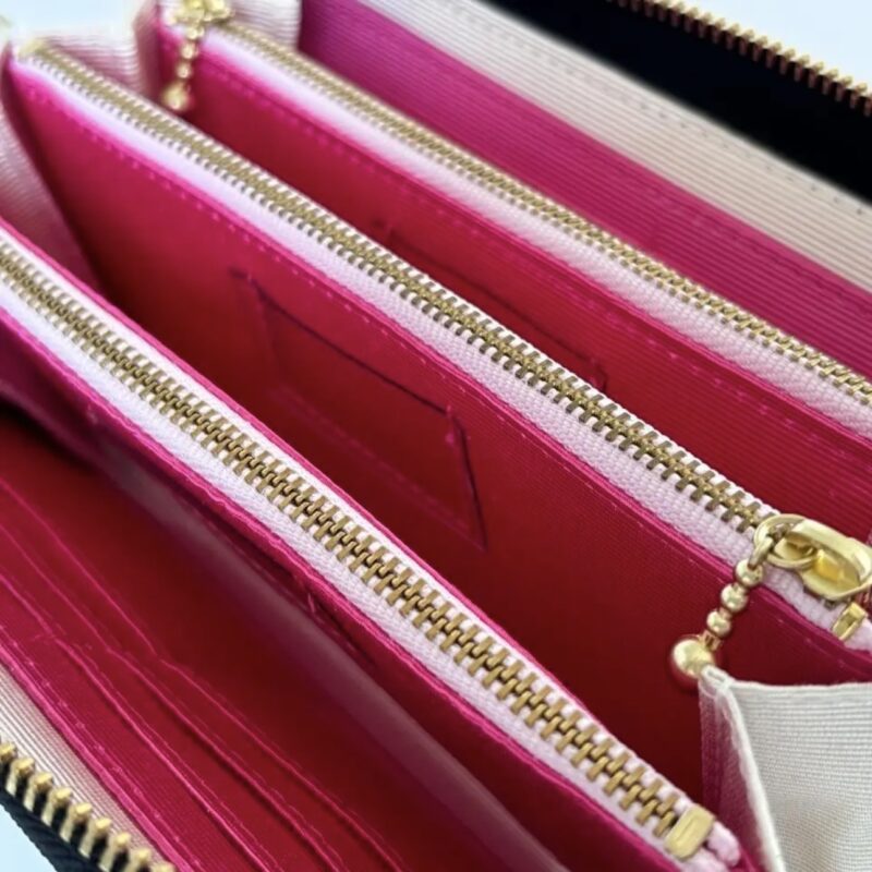 ラウンドファスナー型・家計やりくり財布・3費目管理用・レトロフラワー×スカイブルー・費目ポケット