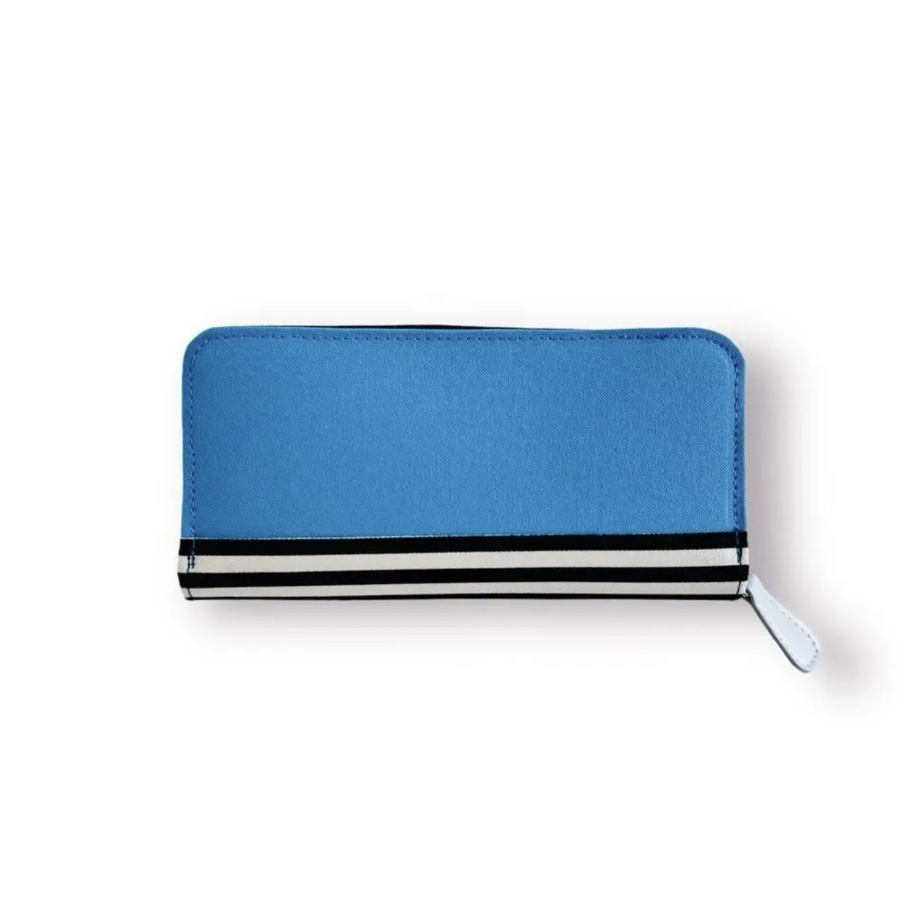 ラウンドファスナー型・家計やりくり財布・3費目管理用・ターコイズブルー・ボーダー・背面