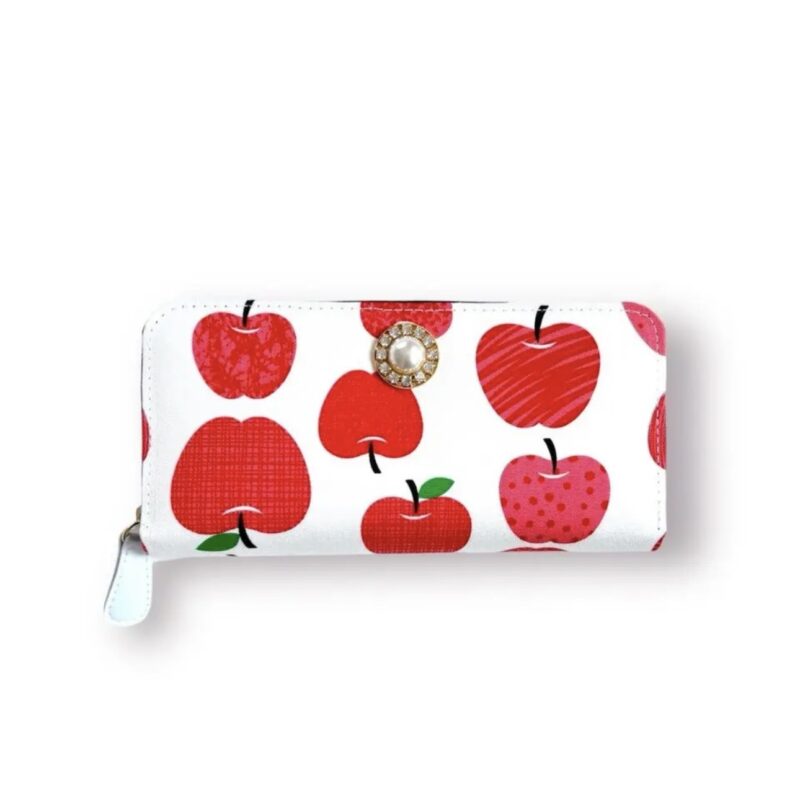 ラウンドファスナー型・家計やりくり財布・3費目管理用・アップル柄