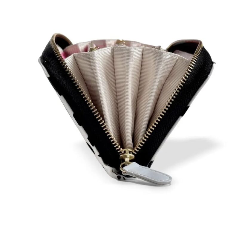 ラウンドファスナー型・家計やりくり財布・3費目管理用・モノグラムパンダ・開いた状態