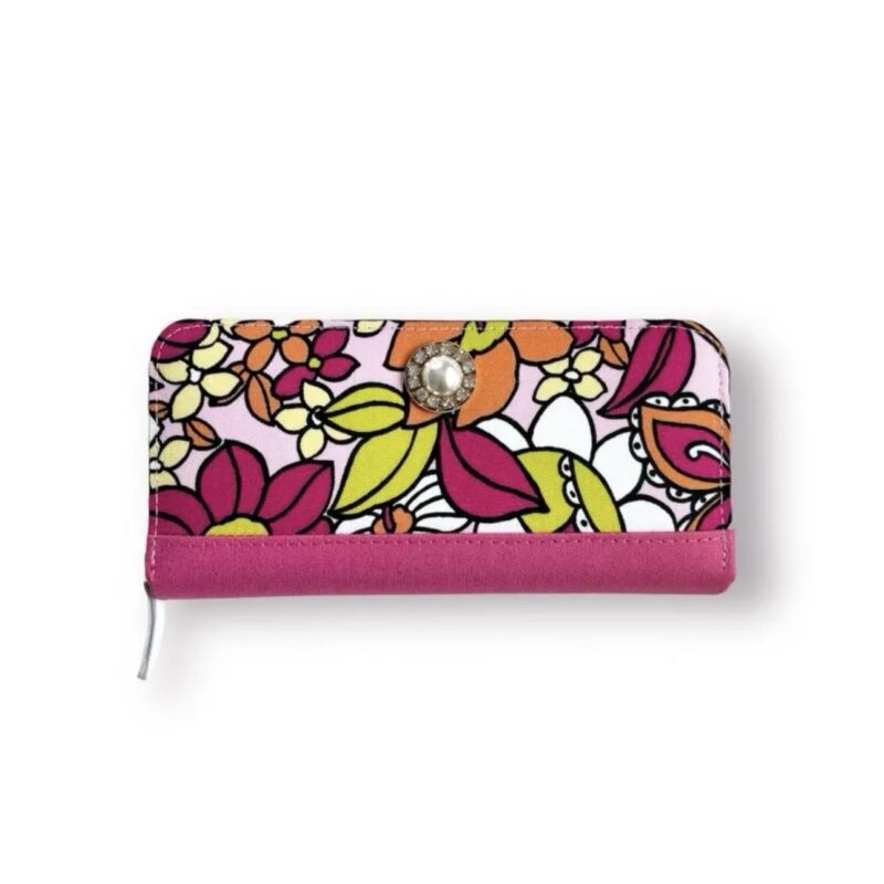 ラウンドファスナー型・家計やりくり財布・3費目管理用・レトロフラワー×チェリーピンク