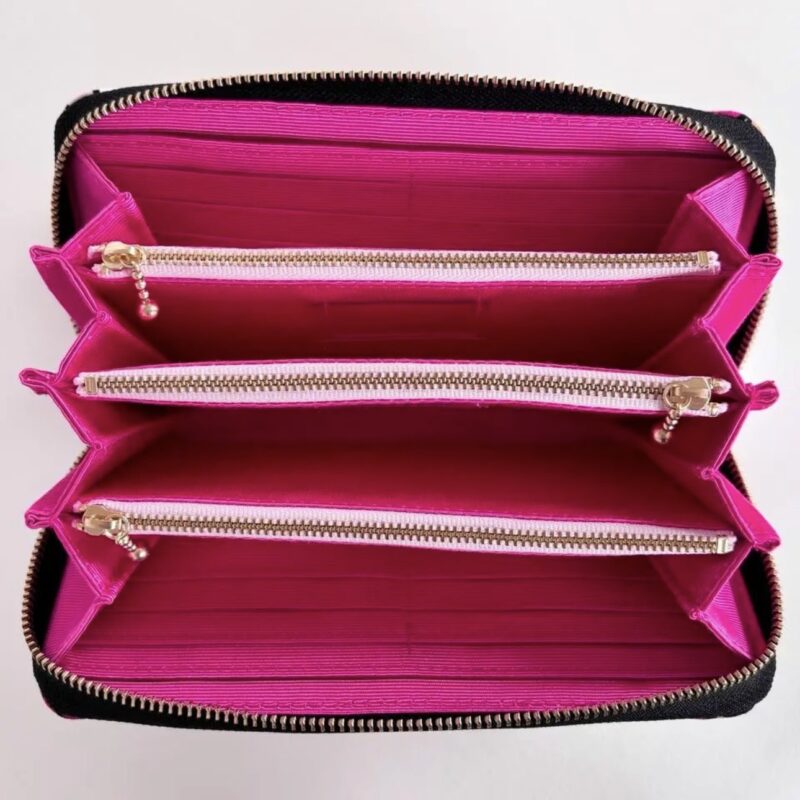 ラウンドファスナー型・家計やりくり財布・3費目管理用・レトロフラワー×チェリーピンク・内部