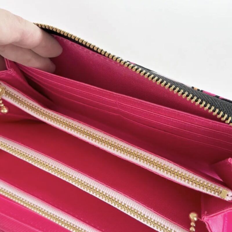 ラウンドファスナー型・家計やりくり財布・3費目管理用・レトロフラワー×チェリーピンク・フリーポケット