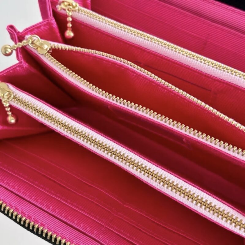 ラウンドファスナー型・家計やりくり財布・3費目管理用・レトロフラワー×チェリーピンク・ファスナーポケット内部