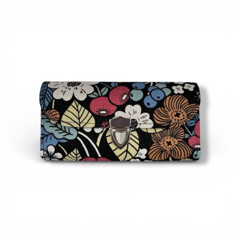 フラップ開閉型•家計やりくり財布•3費目管理用・植物柄ブラック