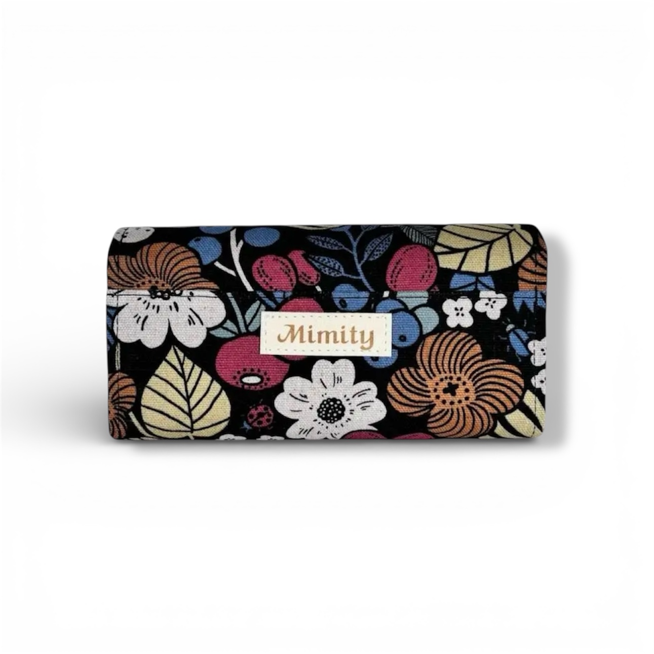 フラップ開閉型•家計やりくり財布•3費目管理用・植物柄ブラック・背面