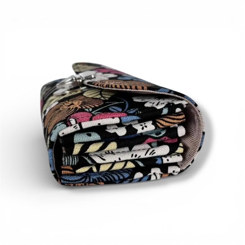 フラップ開閉型•家計やりくり財布•3費目管理用・植物柄ブラック・横