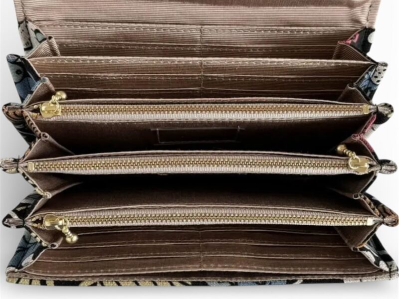 フラップ開閉型•家計やりくり財布•3費目管理用・植物柄ブラック・内部