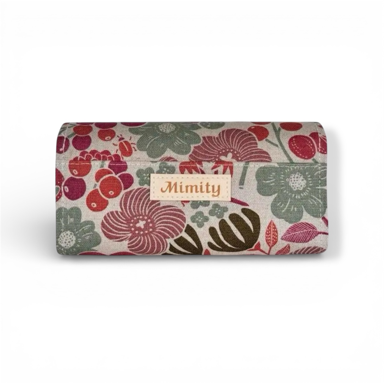 フラップ開閉型•家計やりくり財布•3費目管理用・植物柄生成り・背面