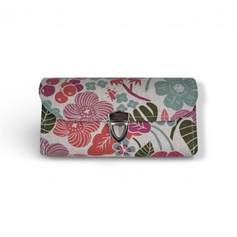 フラップ開閉型•家計やりくり財布•3費目管理用・植物柄生成り