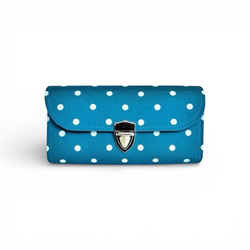 フラップ開閉型•家計やりくり財布•3費目管理用・水玉ターコイズブルー