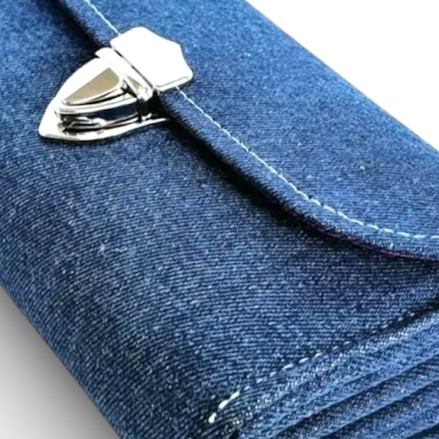 フラップ開閉型・家計やりくり財布・3費目管理用・デニム