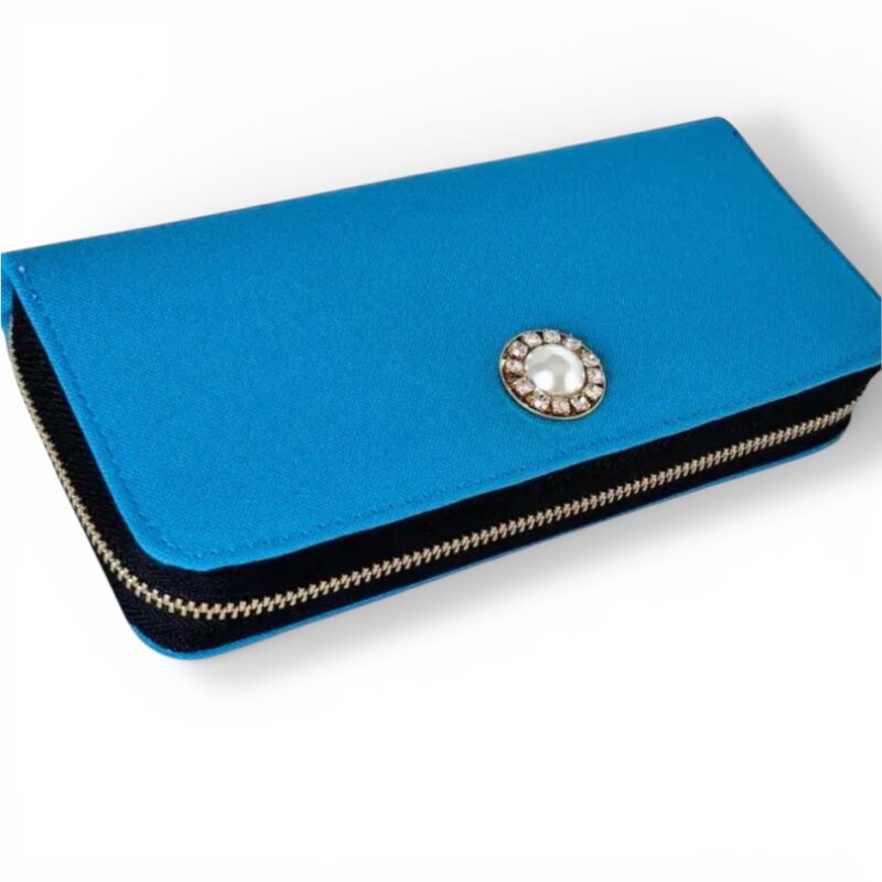 ラウンドファスナー型・家計やりくり財布・3費目管理用・ターコイズブルー・横