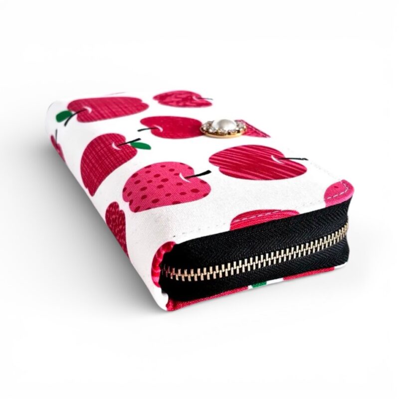 ラウンドファスナー型・家計やりくり財布・3費目管理用・アップル柄・横