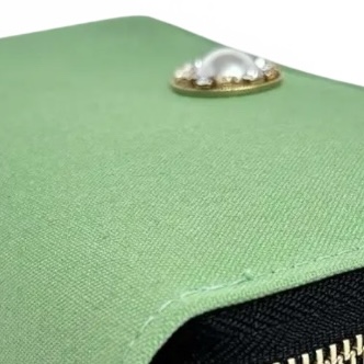 ラウンドファスナー型・家計やりくり財布・4費目管理用・アップルグリーン・生地