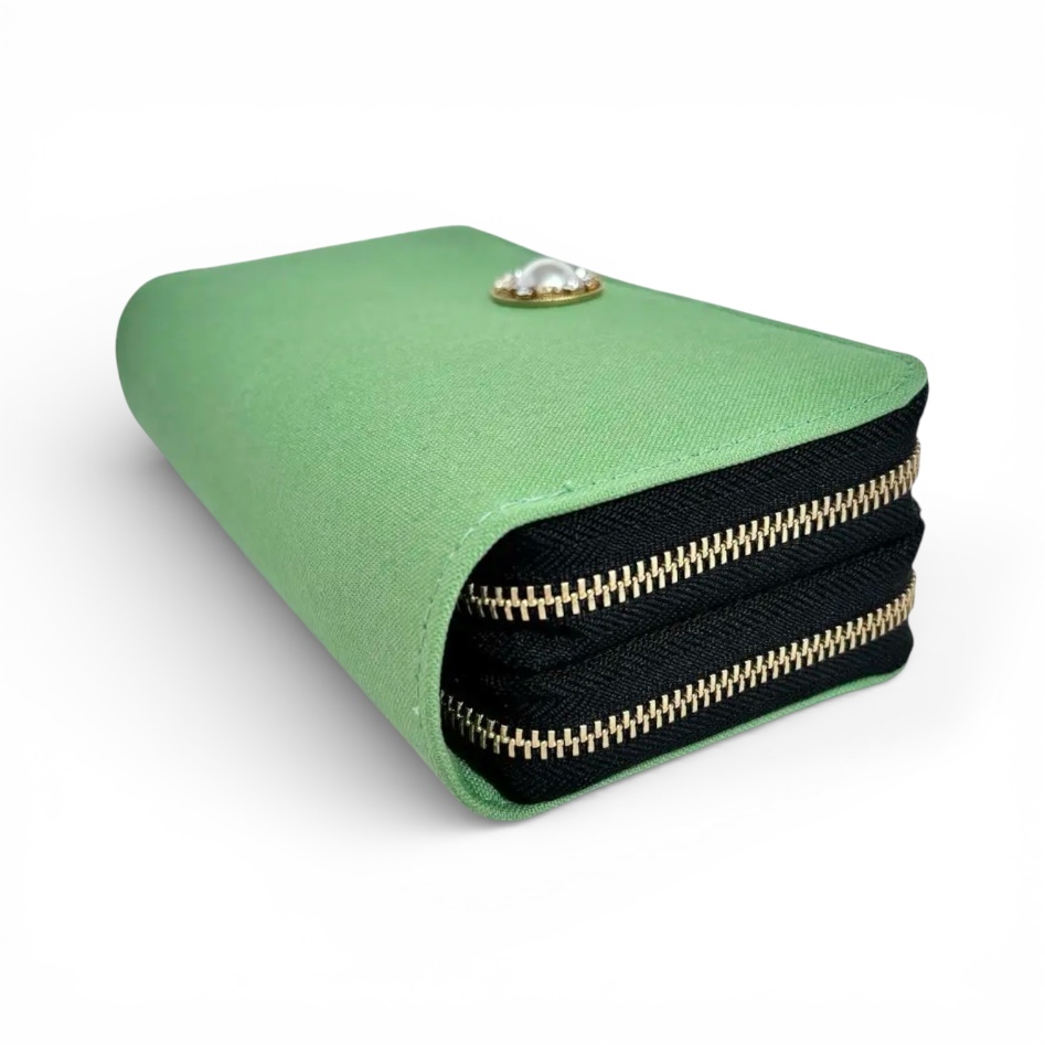 ラウンドファスナー型・家計やりくり財布・3費目管理用・アップルグリーン・横