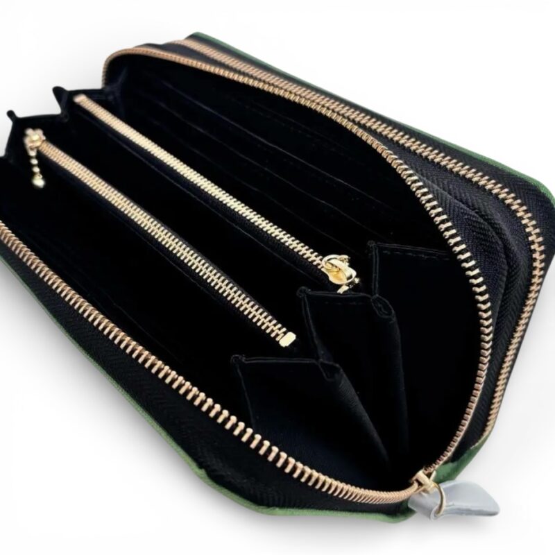 ラウンドファスナー型・家計やりくり財布・3費目管理用・アップルグリーン・開いた状態