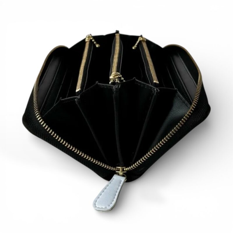 ラウンドファスナー型・家計やりくり財布・3費目管理用・迷彩柄・開いた状態