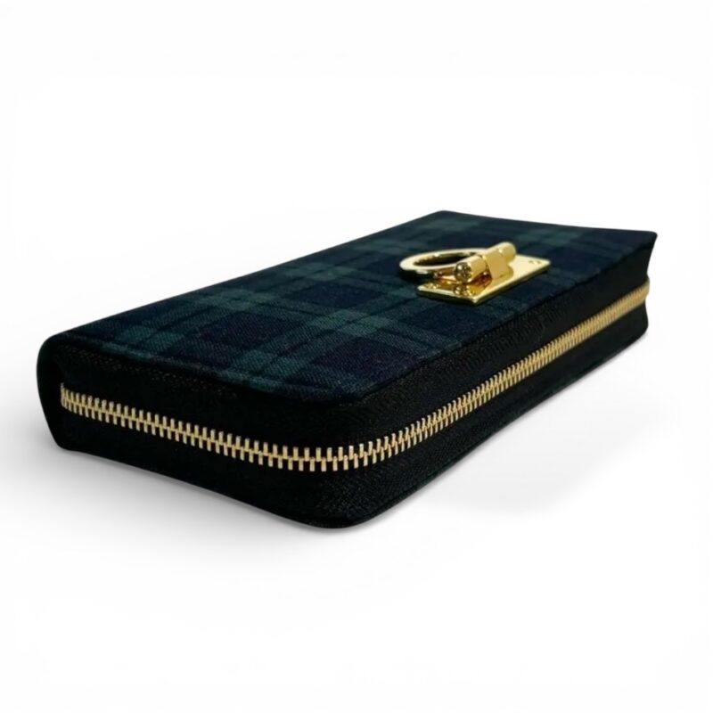 ラウンドファスナー型・家計やりくり財布・3費目管理用・ブラックウォッチ柄・横