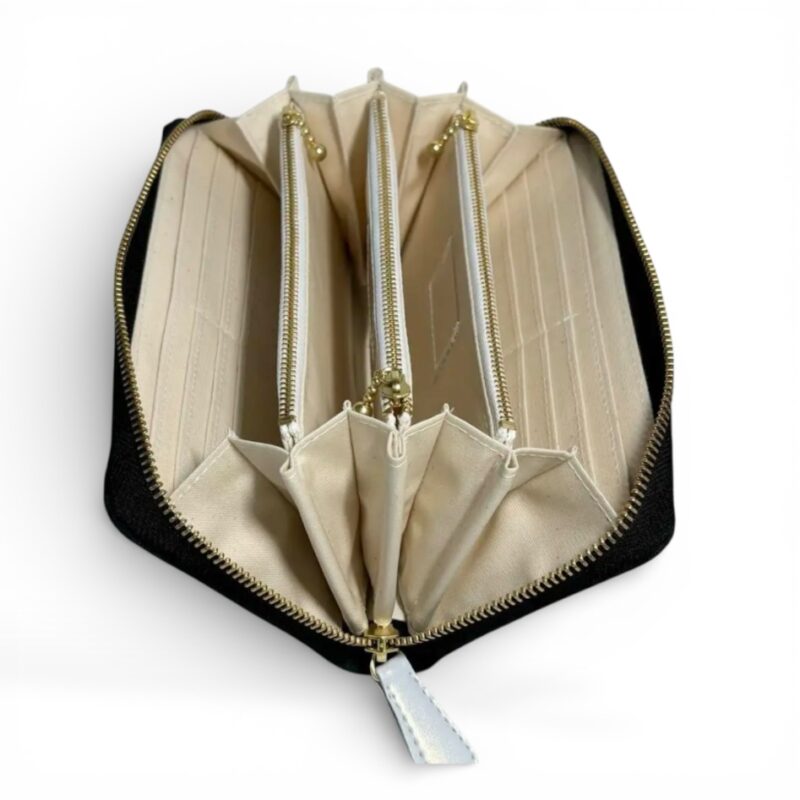 ラウンドファスナー型・家計やりくり財布・3費目管理用・ブラックウォッチ柄・開いた状態