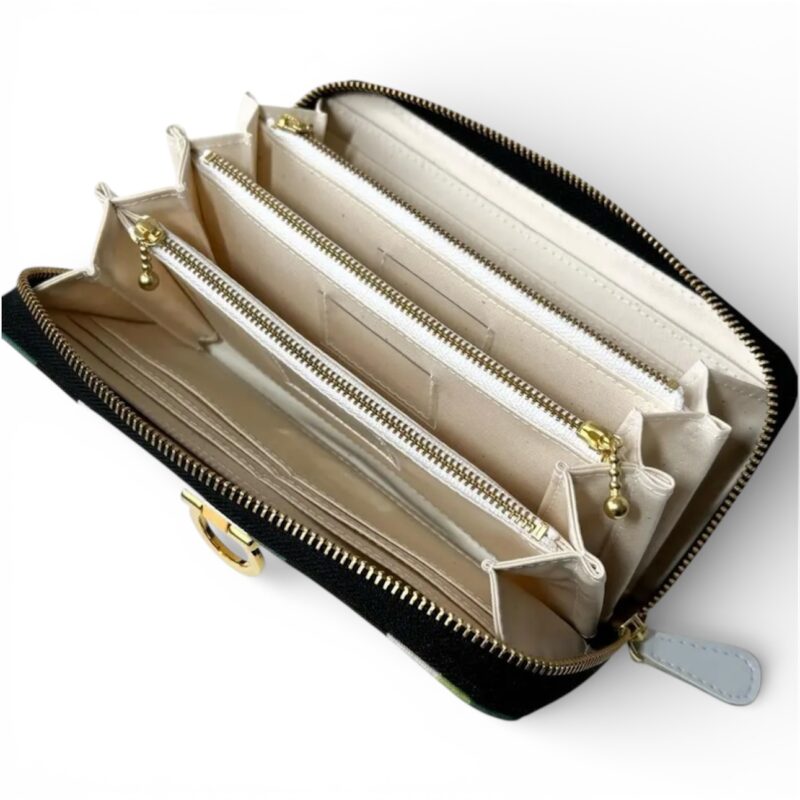 ラウンドファスナー型・家計やりくり財布・3費目管理用・シンプルウェーブ・開いた状態