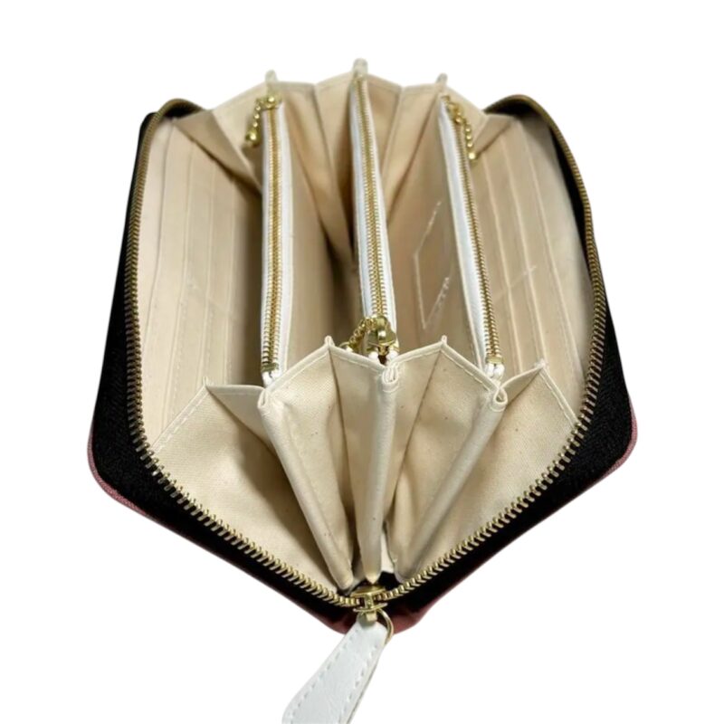 ラウンドファスナー型・家計やりくり財布・3費目管理用・スモークピンク・開いた状態