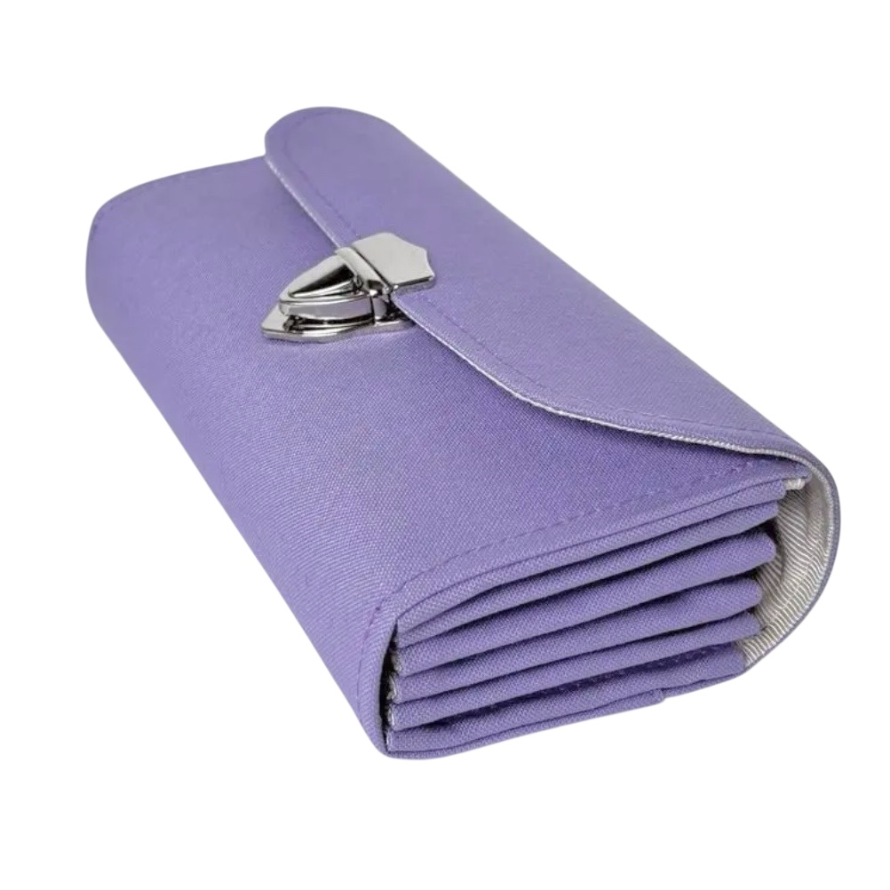 フラップ開閉型•家計やりくり財布•3費目管理用・ラベンダー・斜め上から