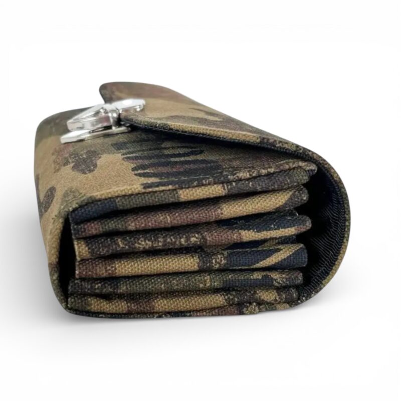 フラップ開閉型•家計やりくり財布•3費目管理用・掠れ迷彩柄・横