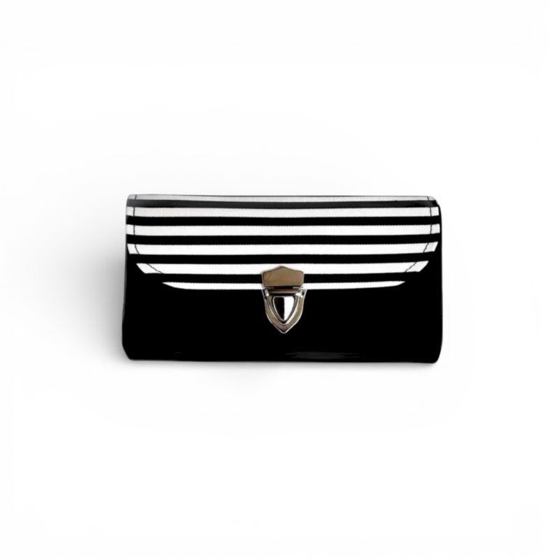 フラップ開閉型•家計やりくり財布•3費目管理用・ブラック×ボーダー