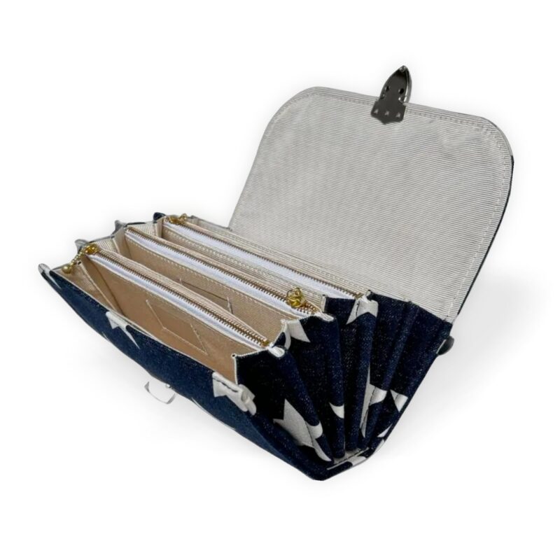 フラップ開閉型・3費目管理・デニム風スター柄